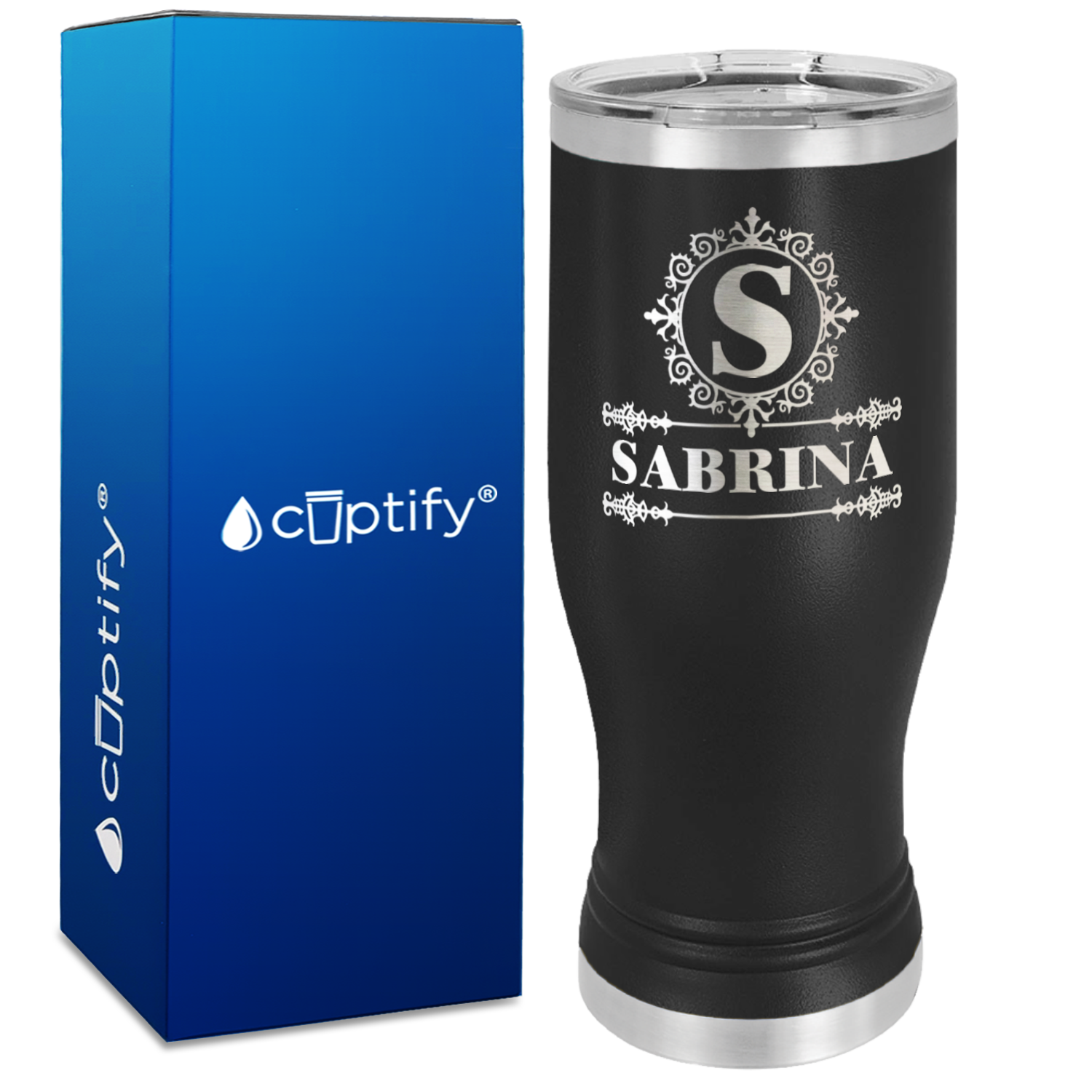 Personalized Ultramodern Initial and Name Engraved on 20oz Pilsner