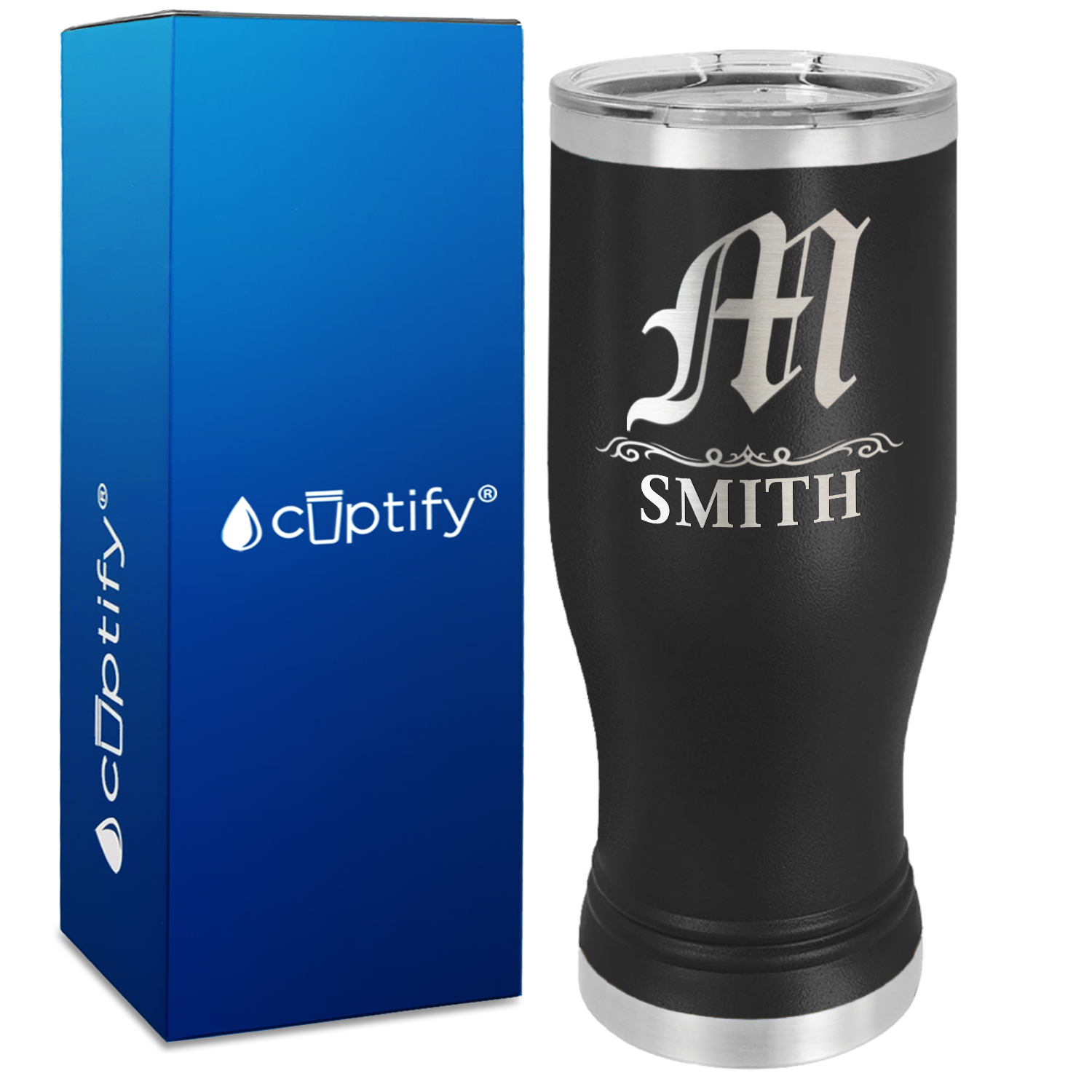Personalized Gothic Initial Engraved on 20oz Pilsner