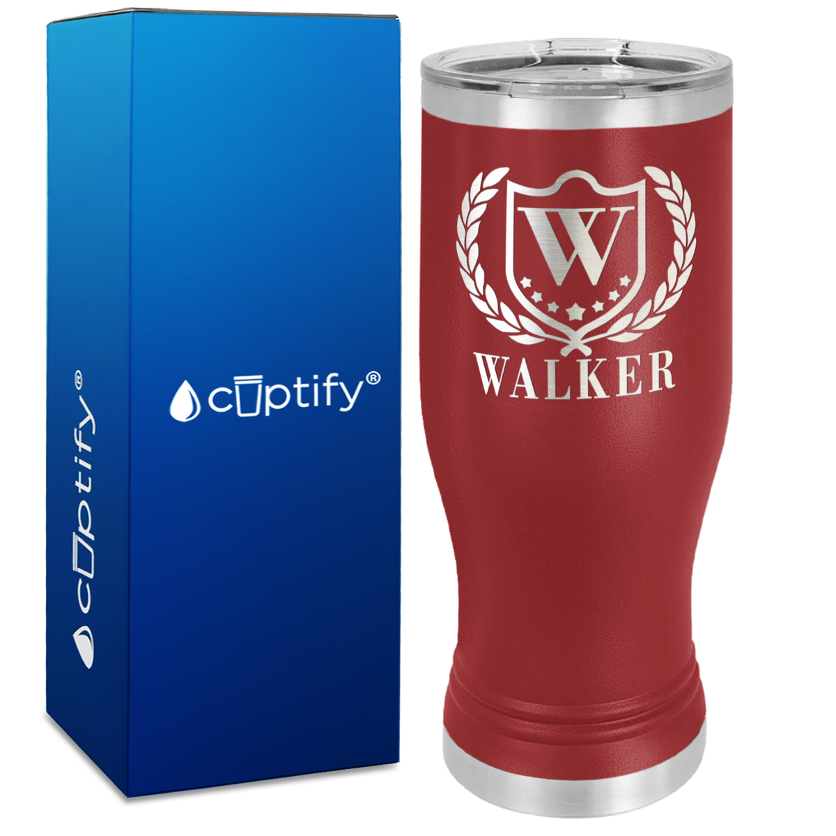 Personalized Monogram with Laurels Engraved on 20oz Pilsner