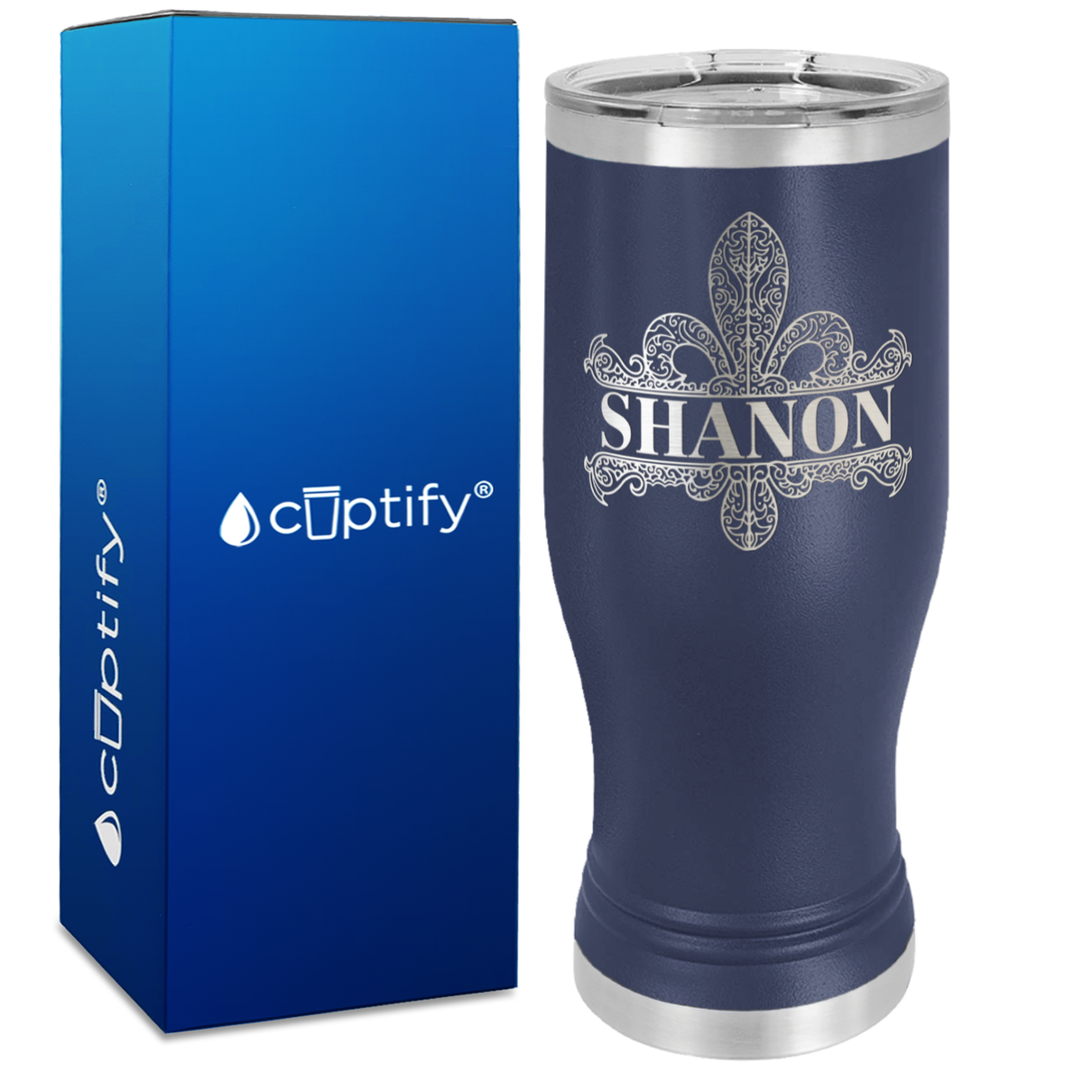 Personalized Fleur de Lis Engraved on 20oz Pilsner
