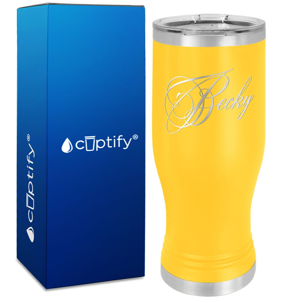 Personalized Decorative Script Engraved on 20oz Pilsner