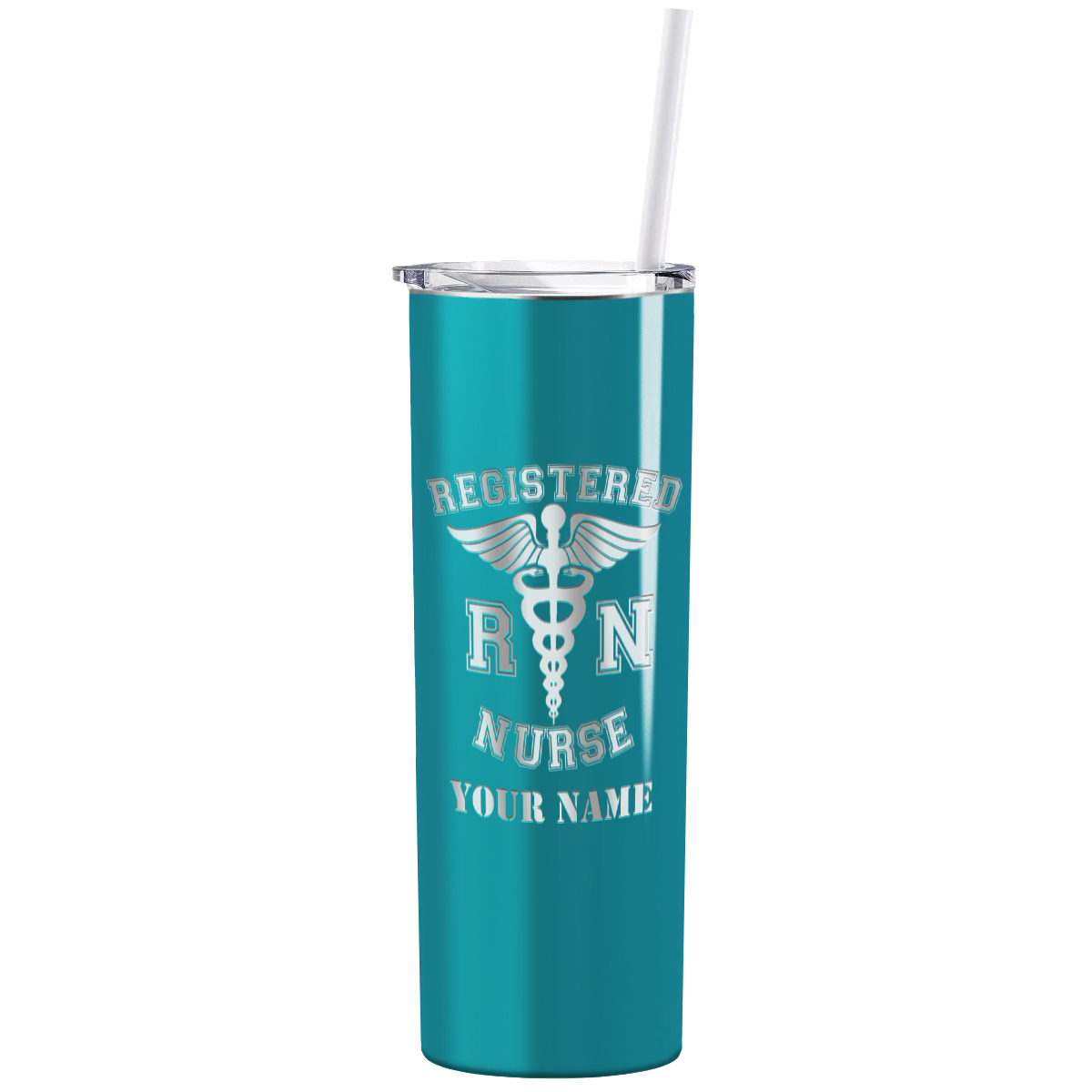 Personalized Nurse Laser Engraved 20oz Skinny Tumbler - Aqua Blue Gloss