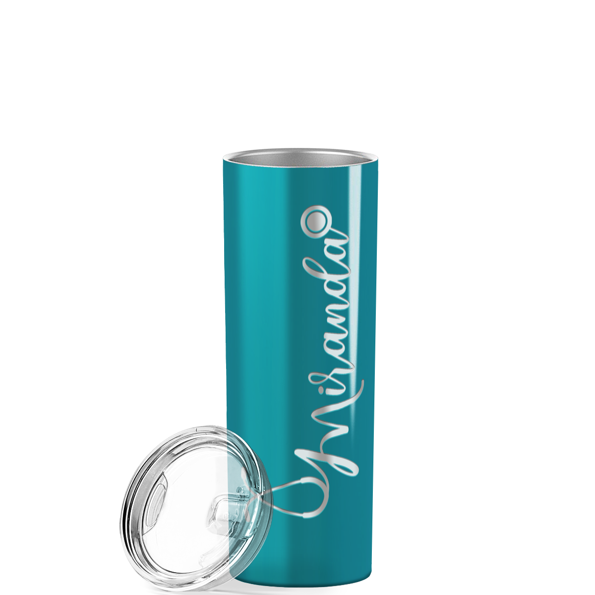 Personalized Nurse Laser Engraved 20oz Skinny Tumbler - Aqua Blue Gloss