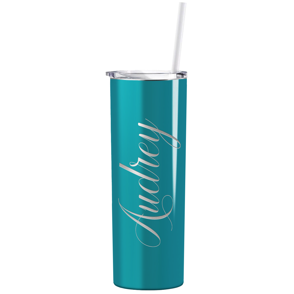 Personalized Engraved 20 oz Skinny 20oz Tumbler - Aqua Blue Gloss