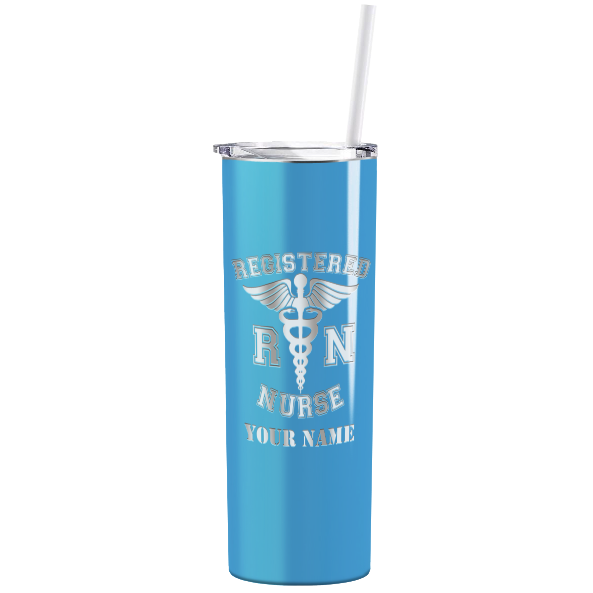 Personalized Nurse Laser Engraved 20oz Skinny Tumbler - Baby Blue Gloss