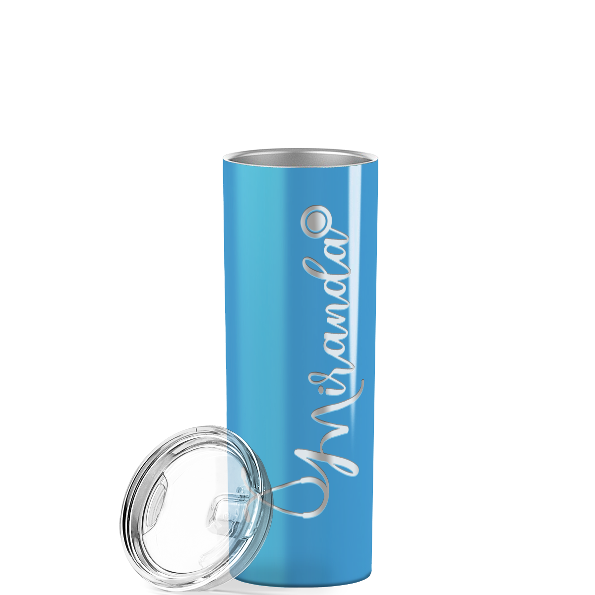 Personalized Nurse Laser Engraved 20oz Skinny Tumbler - Baby Blue Gloss