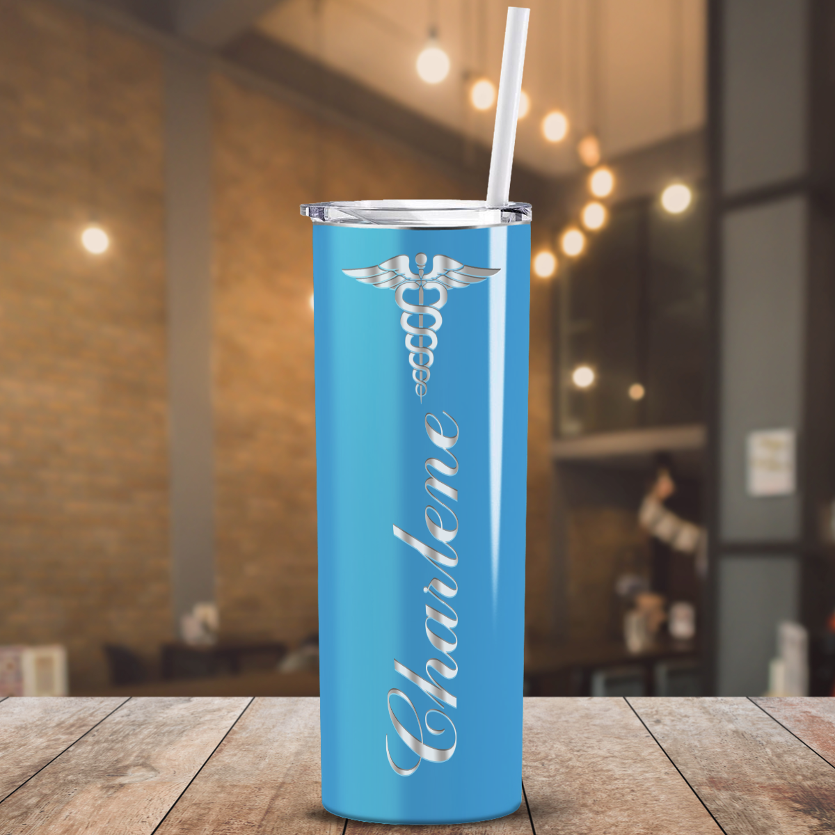 Personalized Nurse Laser Engraved 20oz Skinny Tumbler - Baby Blue Gloss