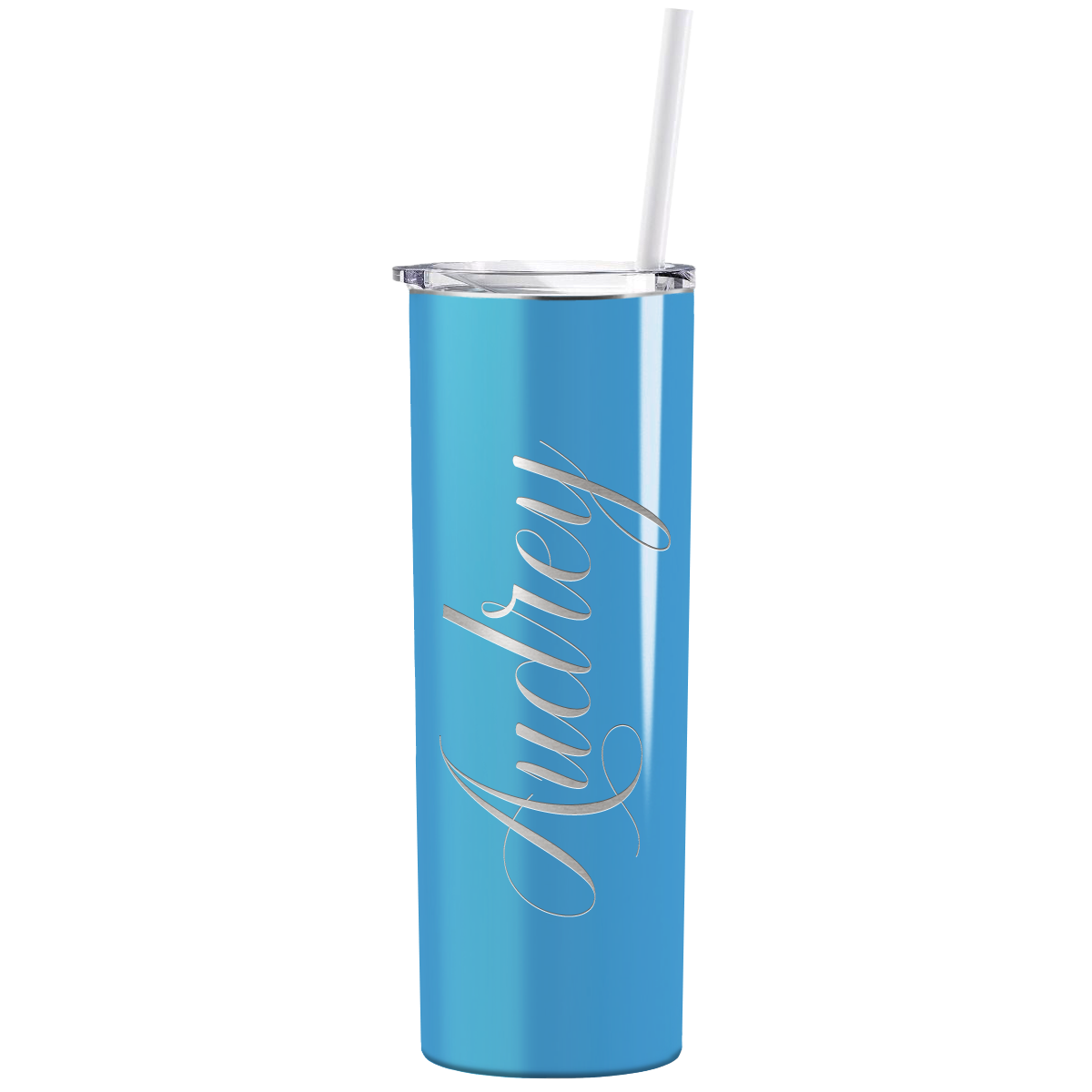 Personalized Engraved 20 oz Skinny 20oz Tumbler - Baby Blue Gloss