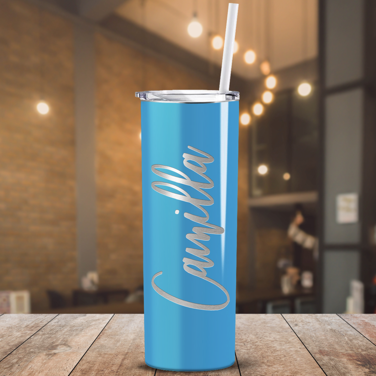 Personalized Engraved 20 oz Skinny 20oz Tumbler - Baby Blue Gloss