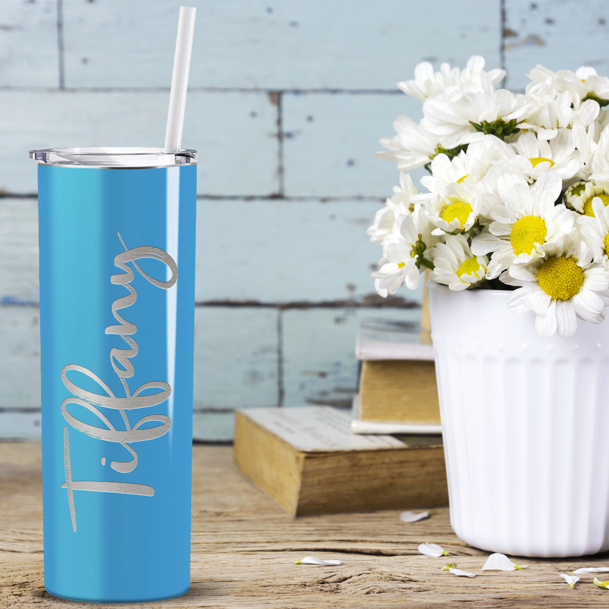 Personalized Engraved 20 oz Skinny 20oz Tumbler - Baby Blue Gloss