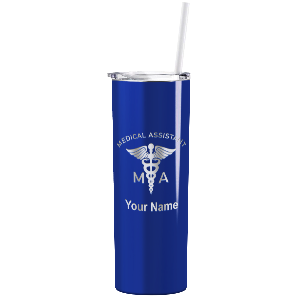 Personalized Nurse Laser Engraved 20oz Skinny Tumbler - Blue Gloss