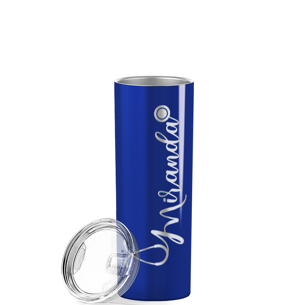 Personalized Nurse Laser Engraved 20oz Skinny Tumbler - Blue Gloss