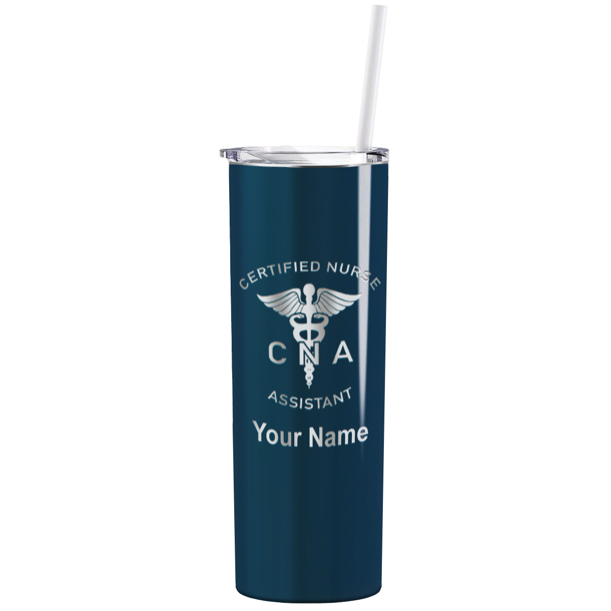 Personalized Nurse Laser Engraved 20oz Skinny Tumbler - Blue Sea Gloss