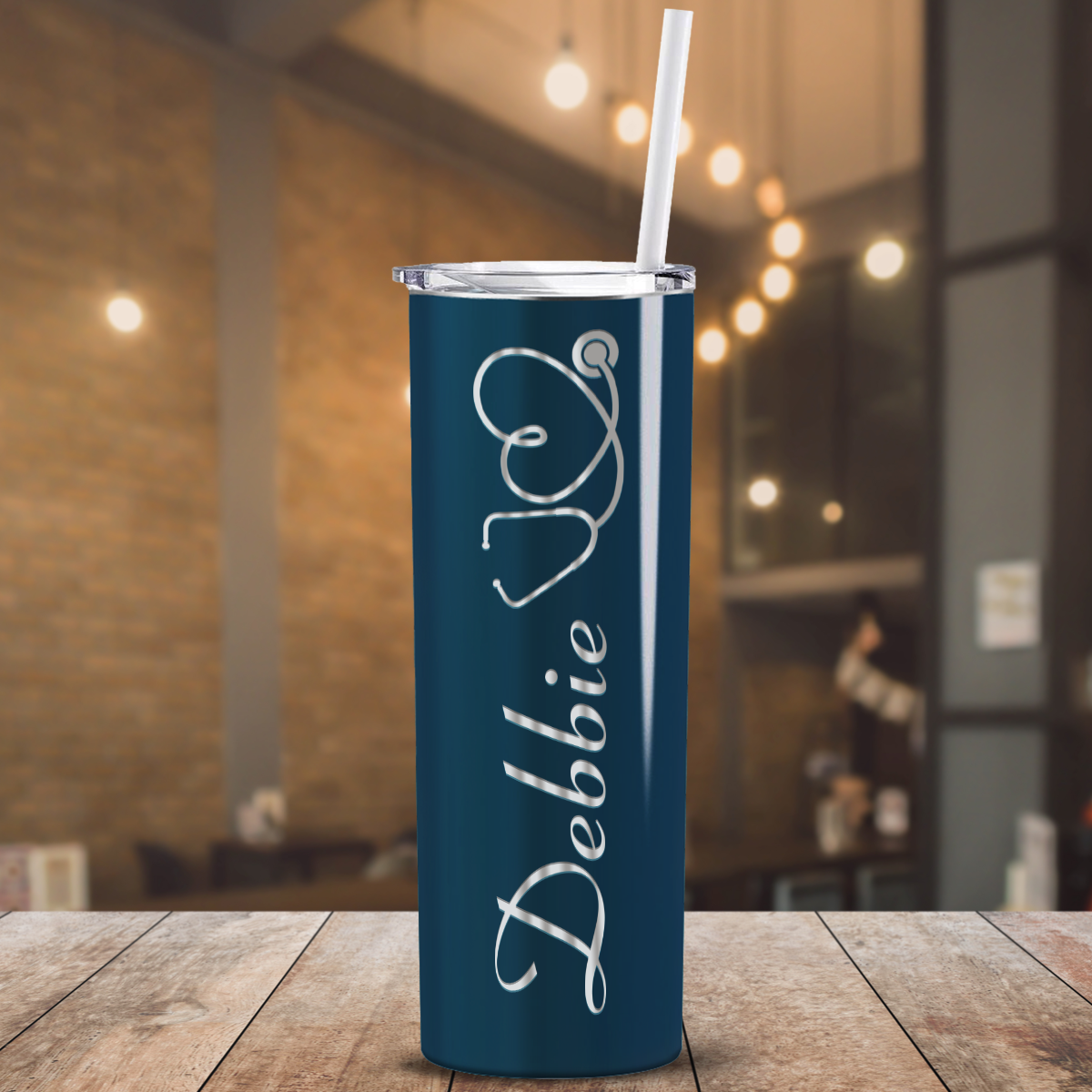 Personalized Nurse Laser Engraved 20oz Skinny Tumbler - Blue Sea Gloss