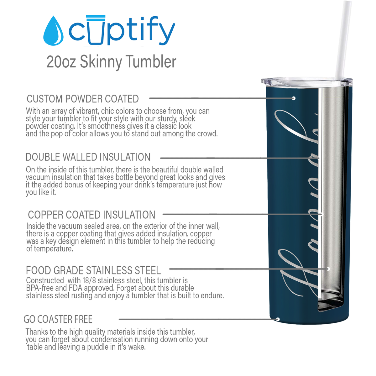 Personalized Engraved 20 oz Skinny 20oz Tumbler - Blue Sea Gloss