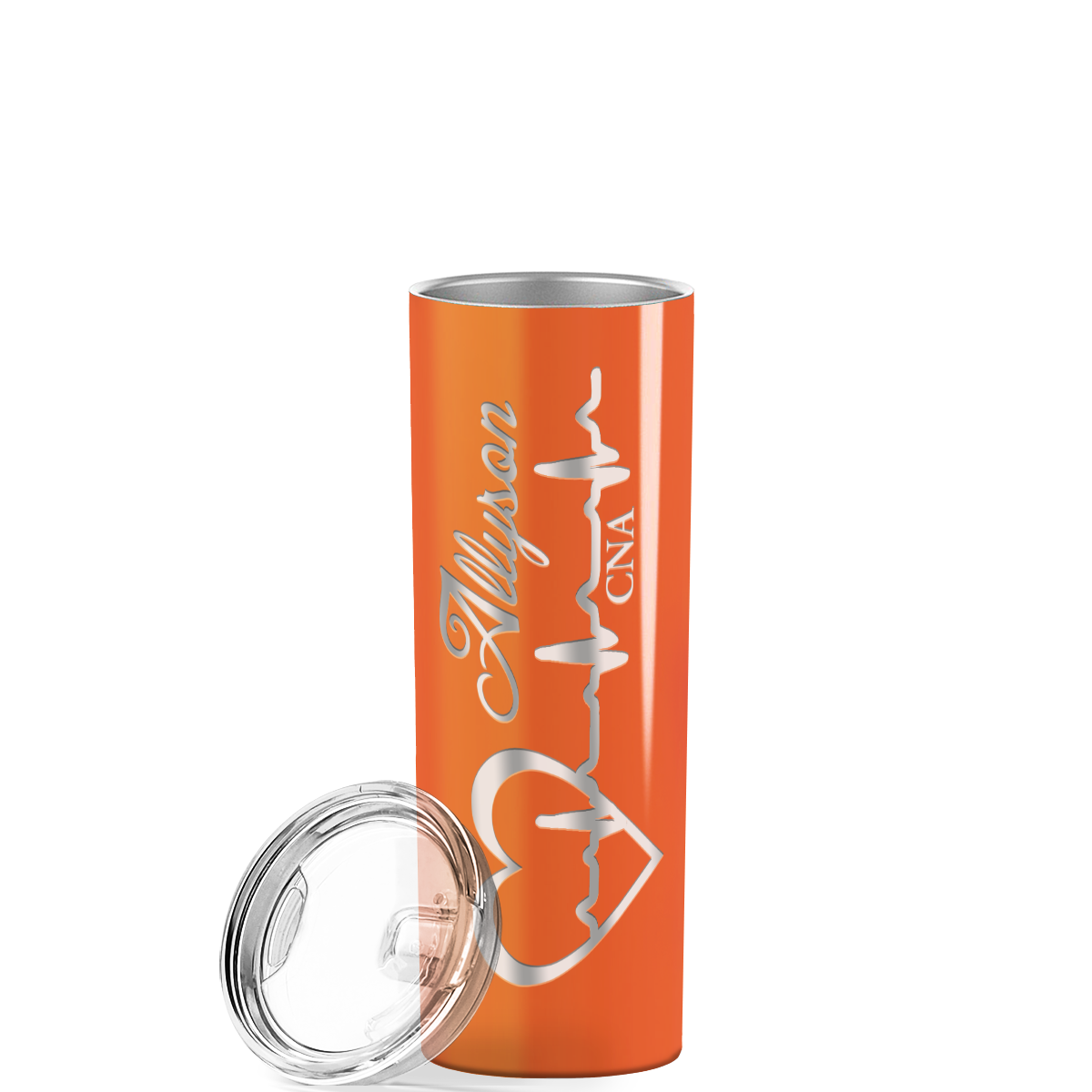 Personalized Nurse Laser Engraved 20oz Skinny Tumbler - Bright Orange Gloss