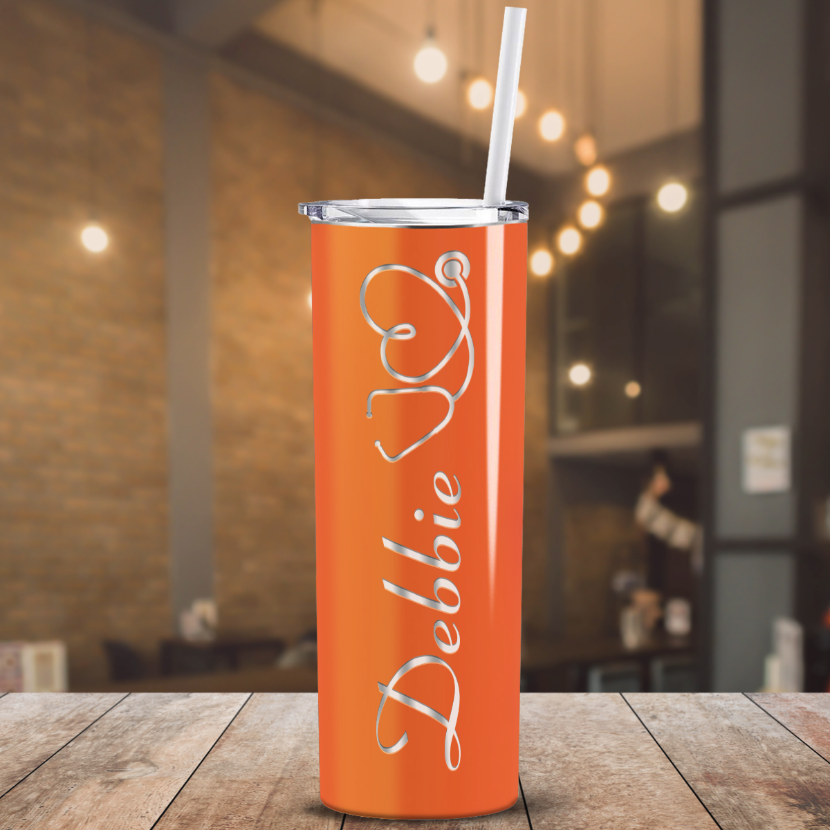 Personalized Nurse Laser Engraved 20oz Skinny Tumbler - Bright Orange Gloss
