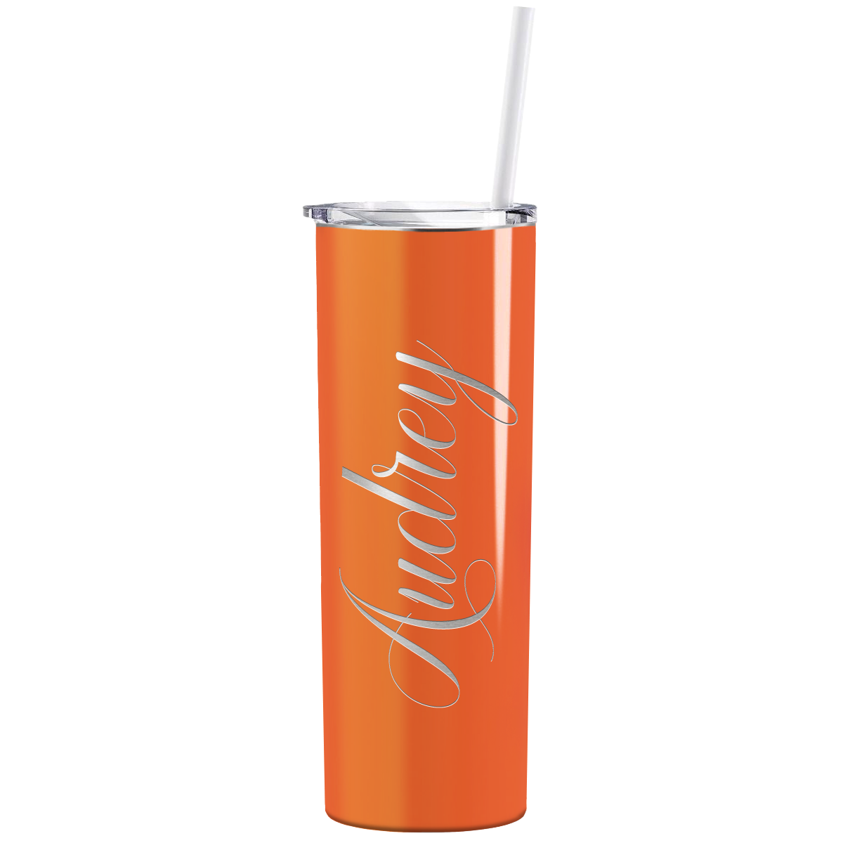 Personalized Engraved 20 oz Skinny 20oz Tumbler - Bright Orange Gloss