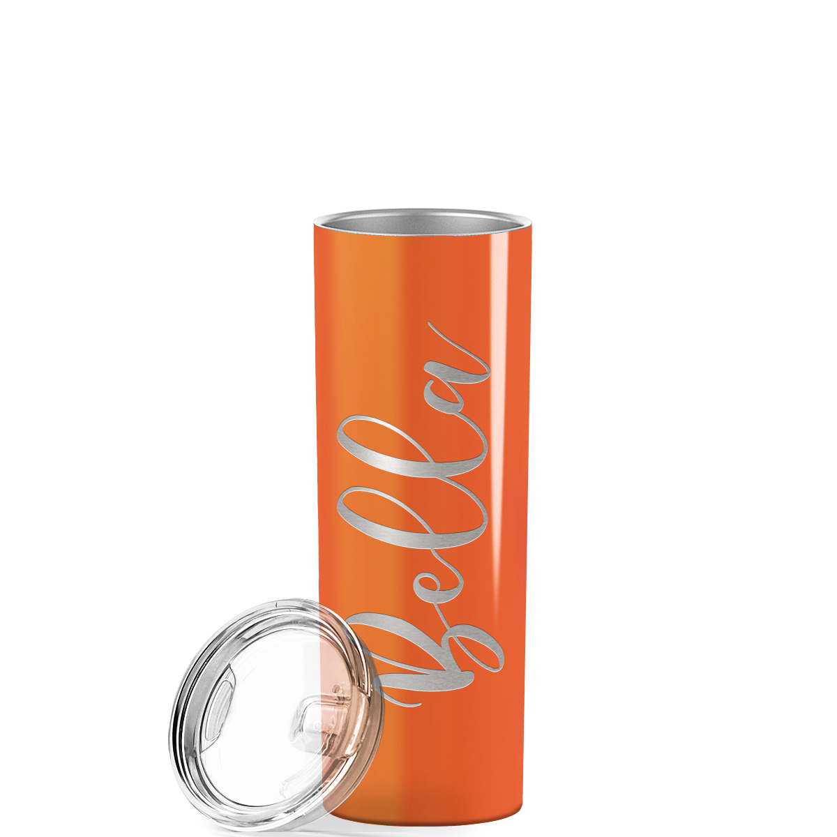 Personalized Engraved 20 oz Skinny 20oz Tumbler - Bright Orange Gloss