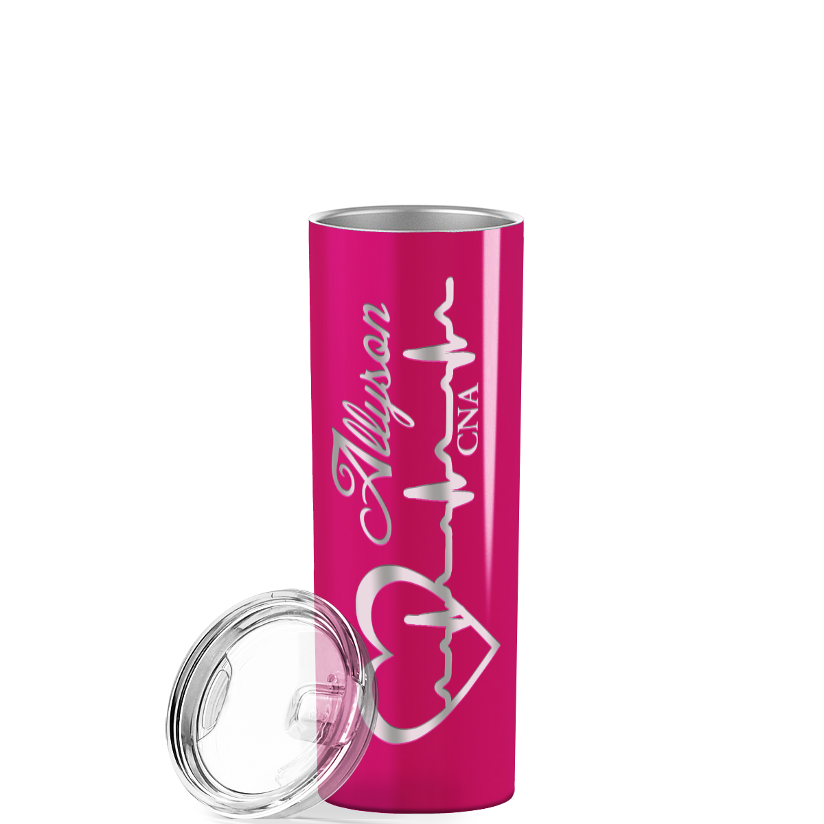 Personalized Nurse Laser Engraved 20oz Skinny Tumbler - Bright Pink Gloss