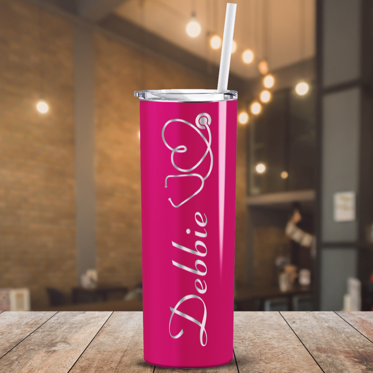 Personalized Nurse Laser Engraved 20oz Skinny Tumbler - Bright Pink Gloss