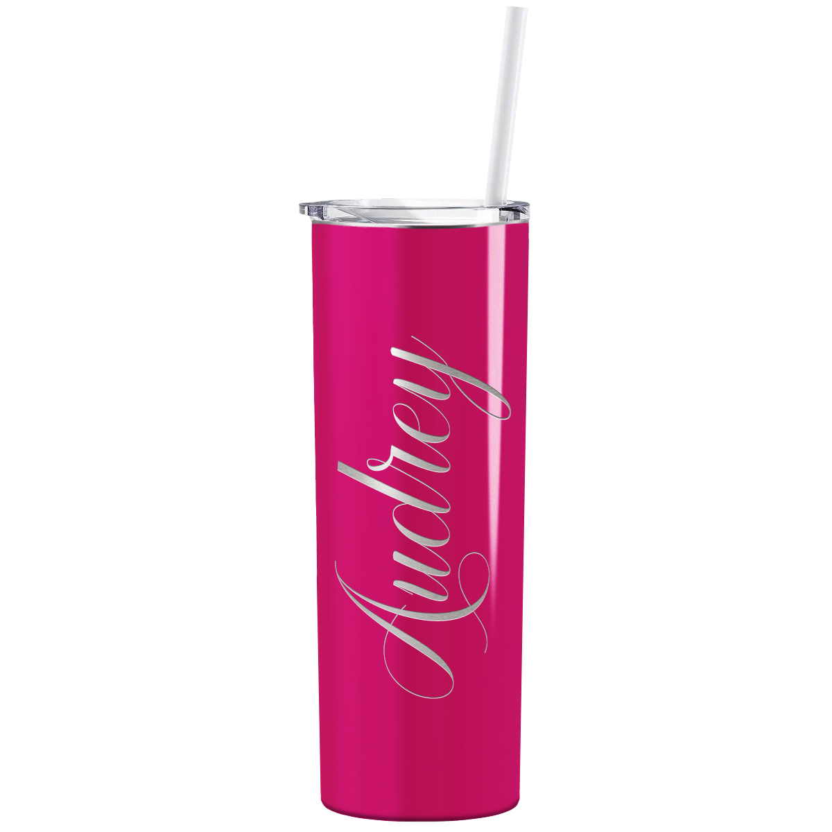 Personalized Engraved 20 oz Skinny 20oz Tumbler - Bright Pink Gloss
