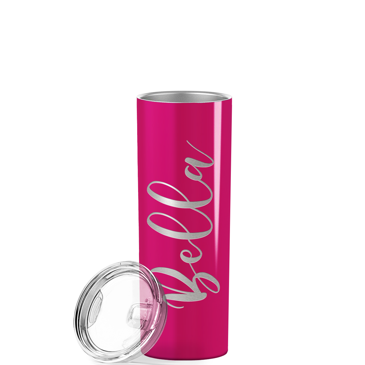 Personalized Engraved 20 oz Skinny 20oz Tumbler - Bright Pink Gloss