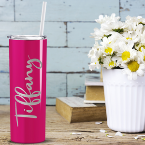 Personalized Engraved 20 oz Skinny 20oz Tumbler - Bright Pink Gloss