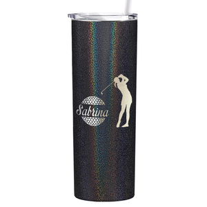 Personalized Female Golfer Laser Engraved on Stainless Steel Golf Tumbler