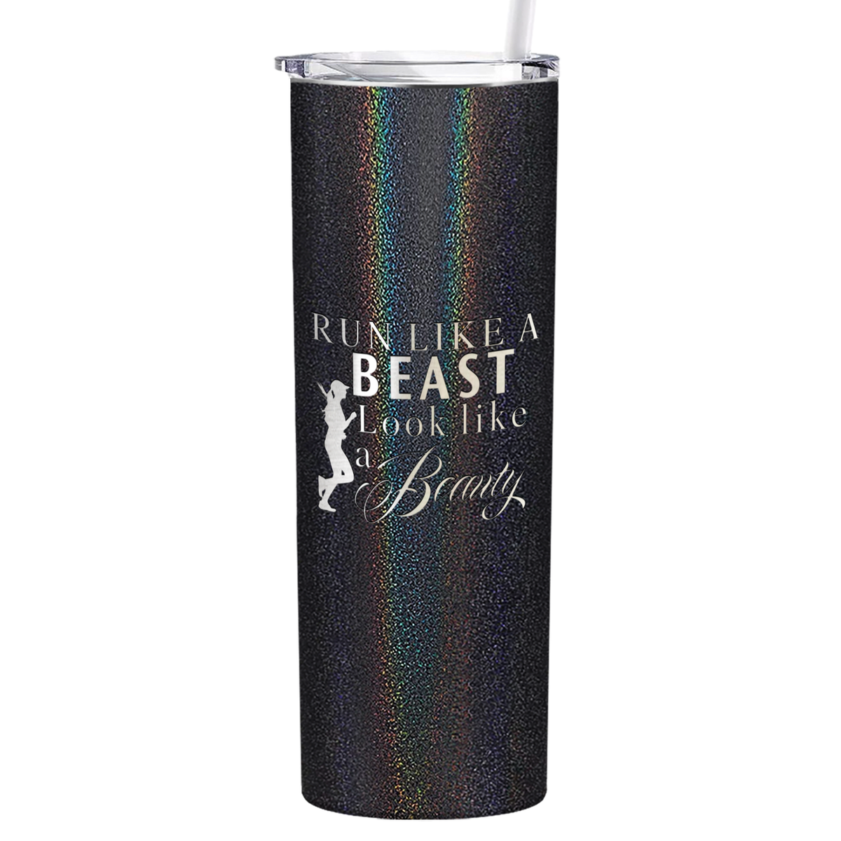 Run Like a Beast Look Like a Beauty Laser Engraved on Stainless Steel Cross Country Tumbler