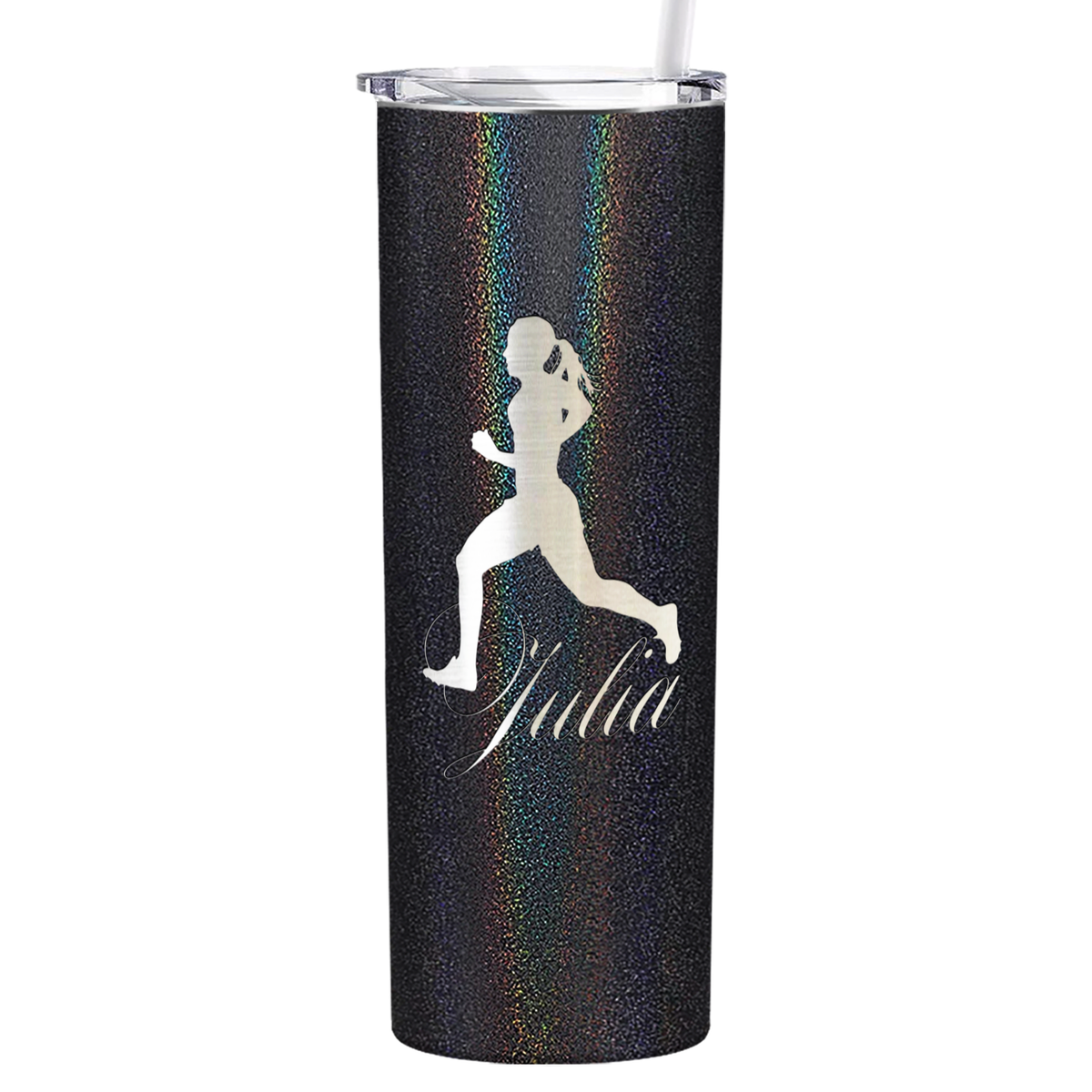 Personalized Running Women Silhouette Laser Engraved on Stainless Steel Cross Country Tumbler