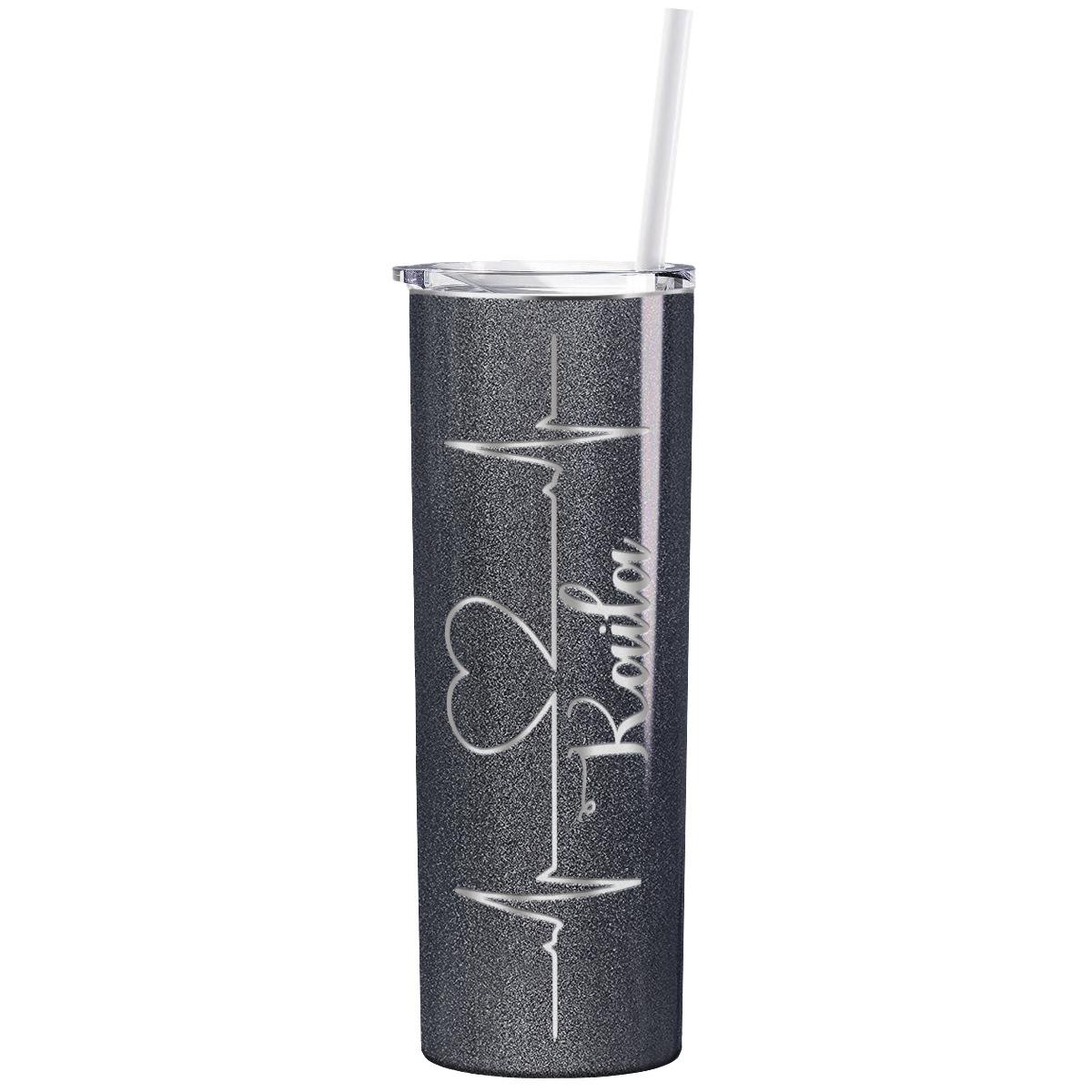 Personalized Nurse Laser Engraved 20oz Skinny Tumbler - Black Silver Glitter
