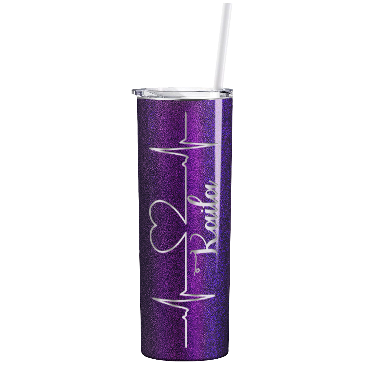 Personalized Nurse Laser Engraved 20oz Skinny Tumbler - Black Violet Chameleon Glitter