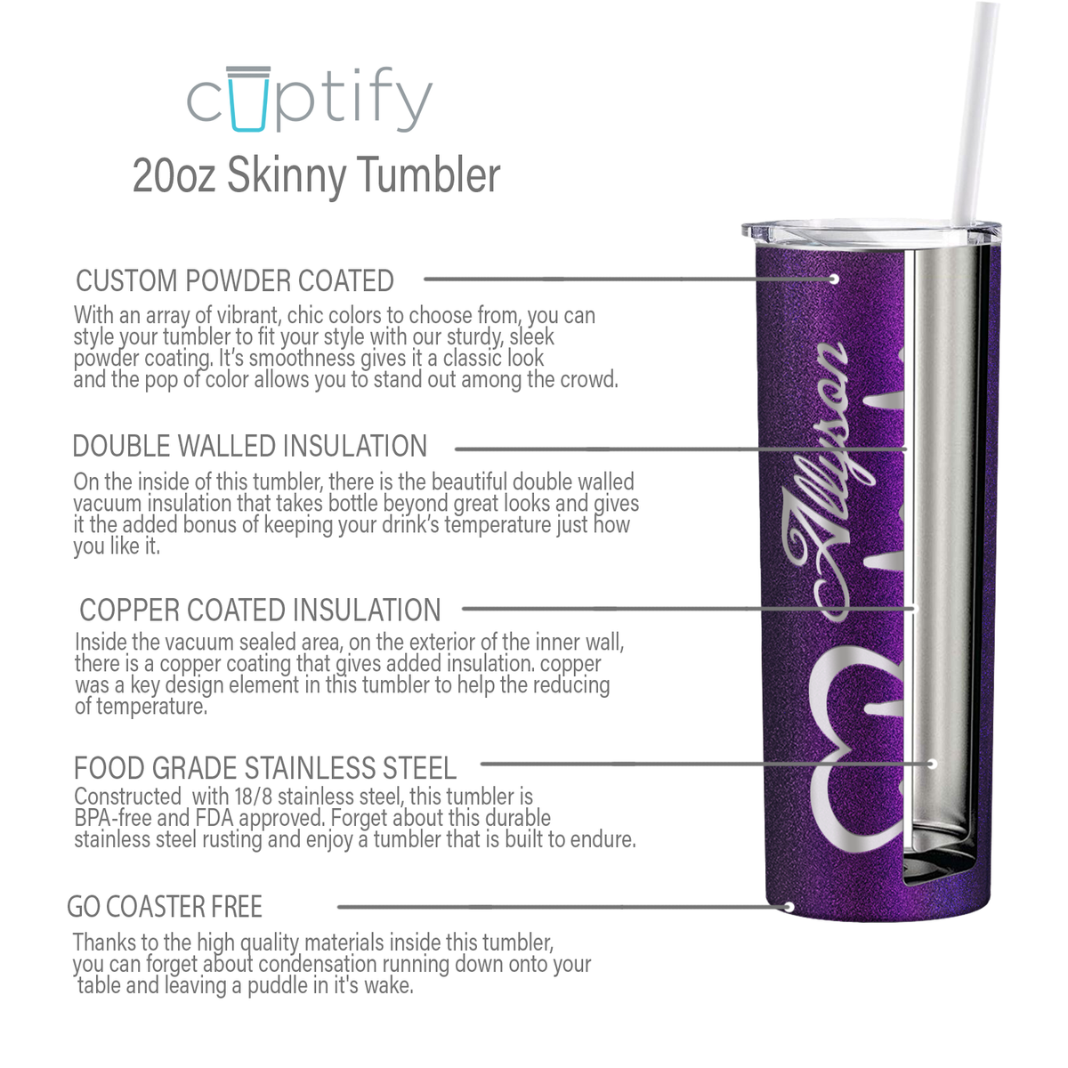 Personalized Nurse Laser Engraved 20oz Skinny Tumbler - Black Violet Chameleon Glitter