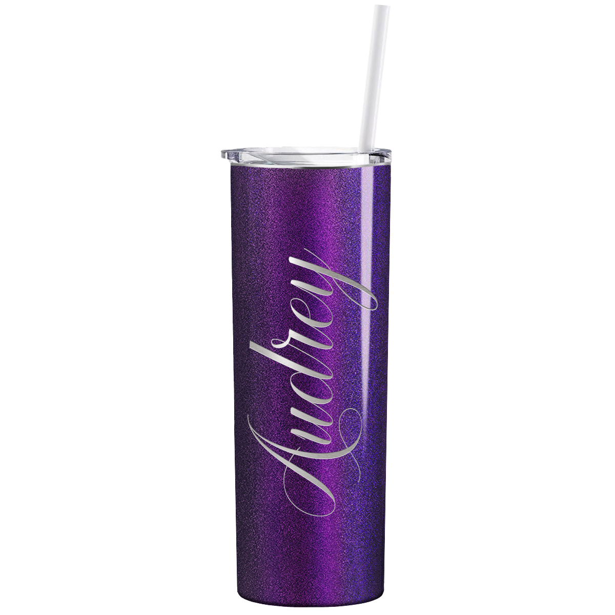 Personalized Engraved 20 oz Skinny 20oz Tumbler - Black Violet Chameleon Glitter