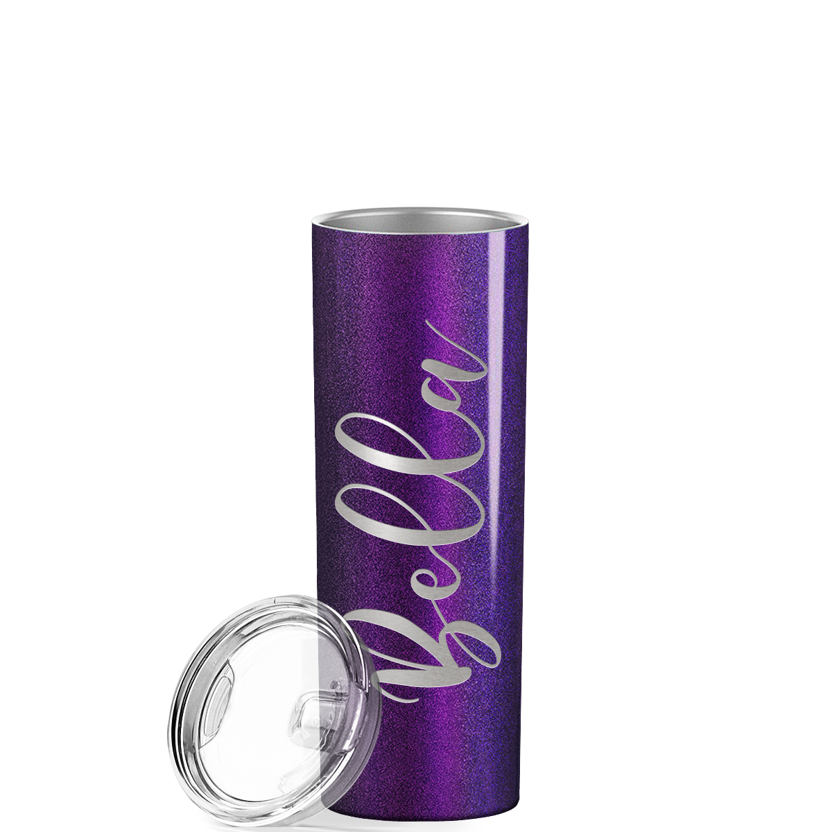 Personalized Engraved 20 oz Skinny 20oz Tumbler - Black Violet Chameleon Glitter
