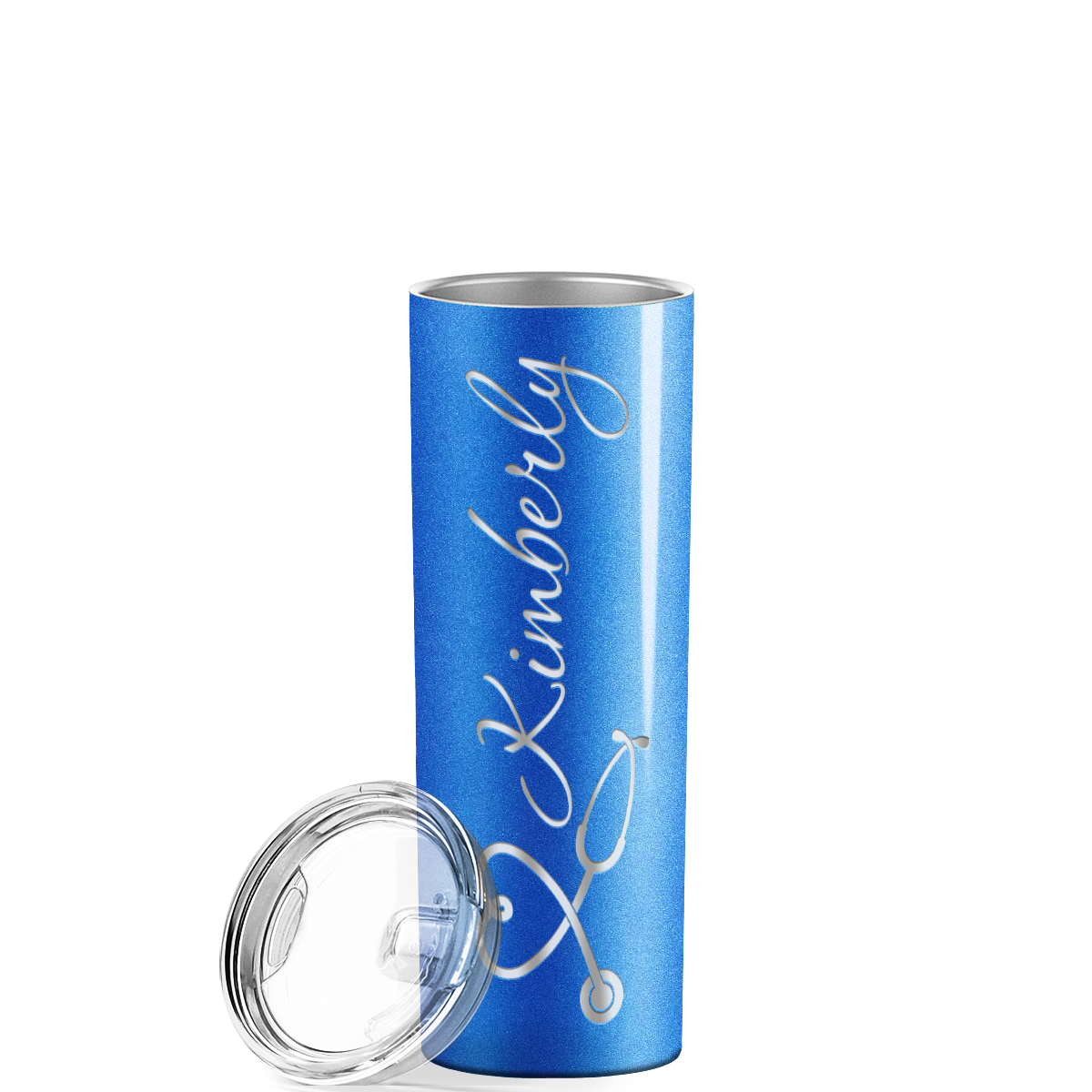 Personalized Nurse Laser Engraved 20oz Skinny Tumbler - Blue Glitter