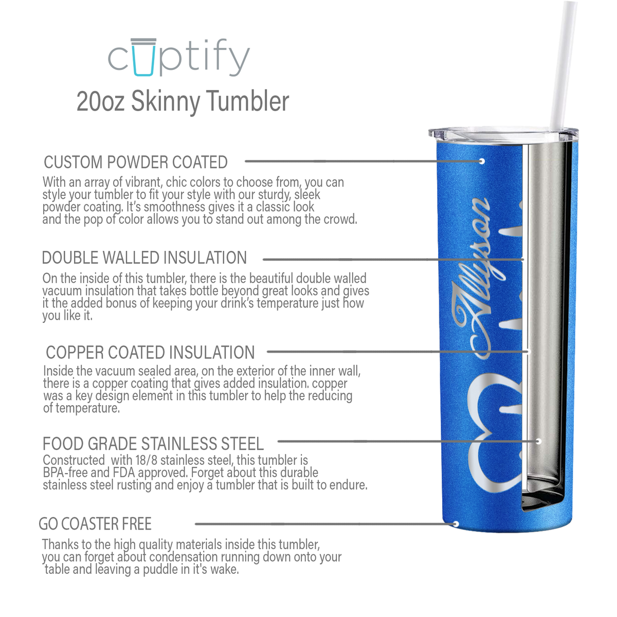 Personalized Nurse Laser Engraved 20oz Skinny Tumbler - Blue Glitter