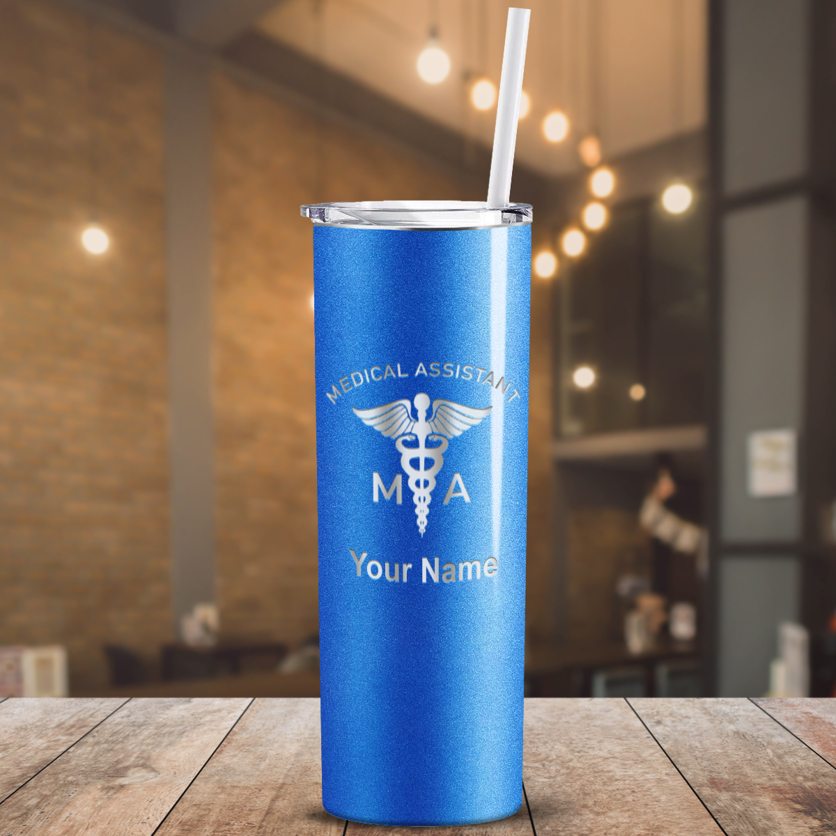 Personalized Nurse Laser Engraved 20oz Skinny Tumbler - Blue Glitter