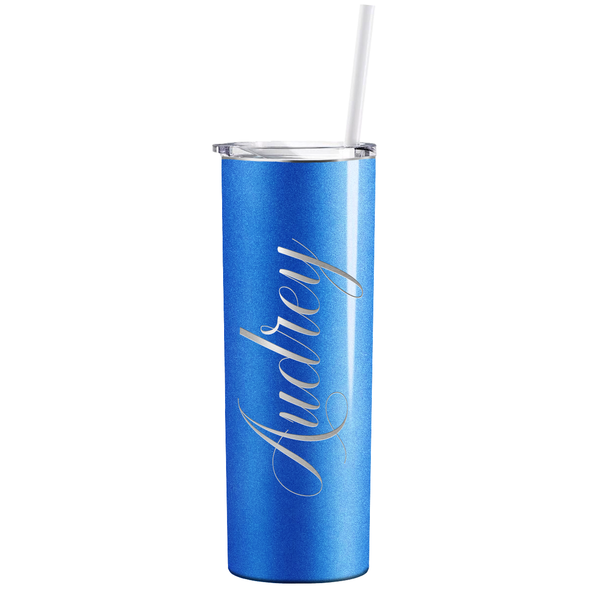 Personalized Engraved 20 oz Skinny 20oz Tumbler - Blue Glitter