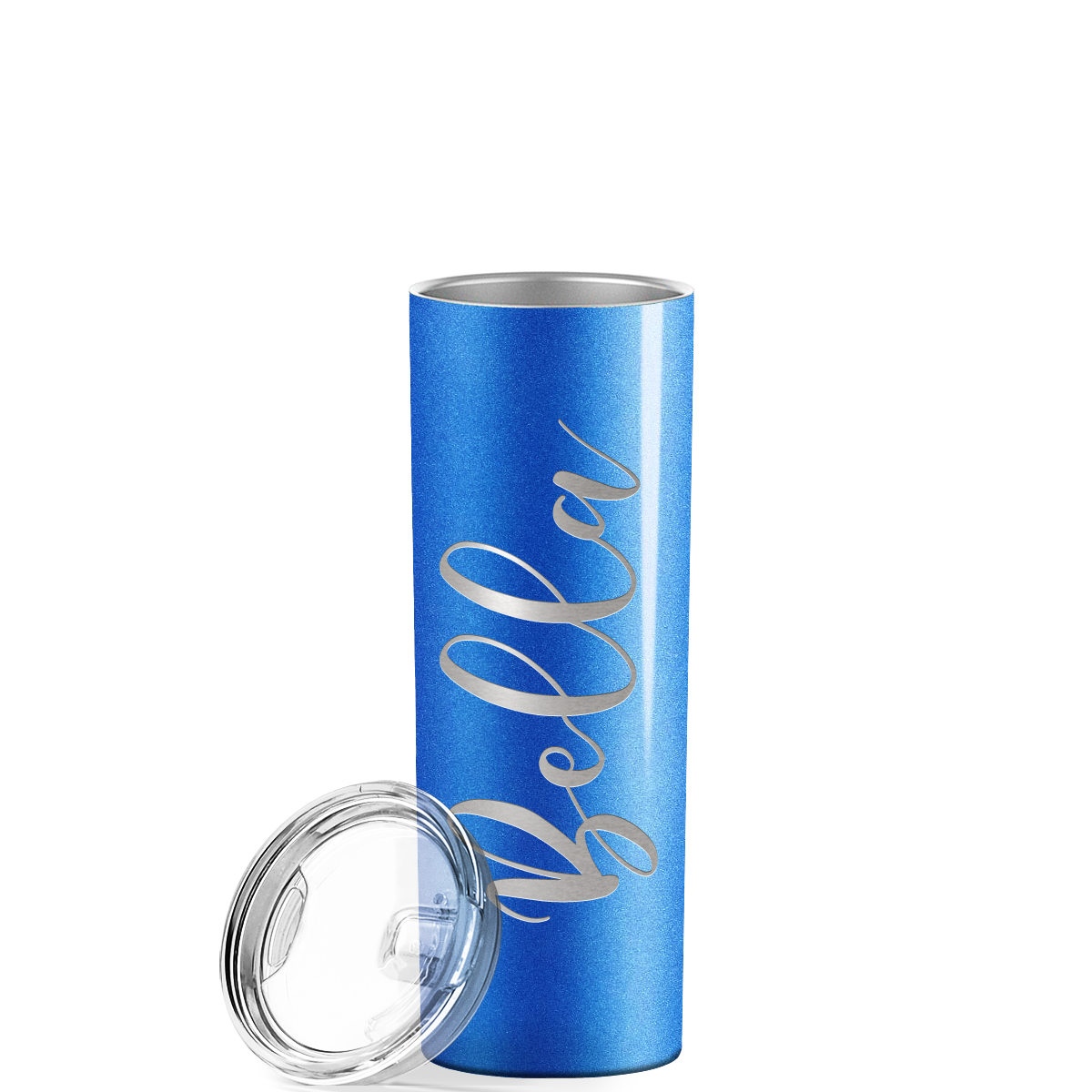 Personalized Engraved 20 oz Skinny 20oz Tumbler - Blue Glitter