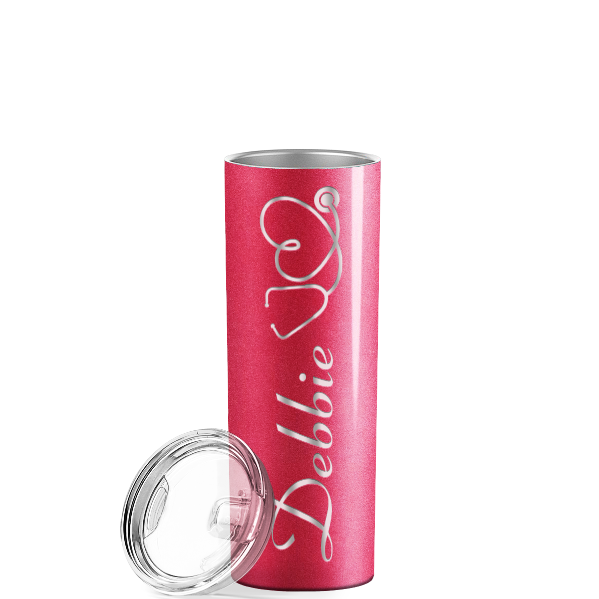 Personalized Nurse Laser Engraved 20oz Skinny Tumbler - Cherry Red Glitter