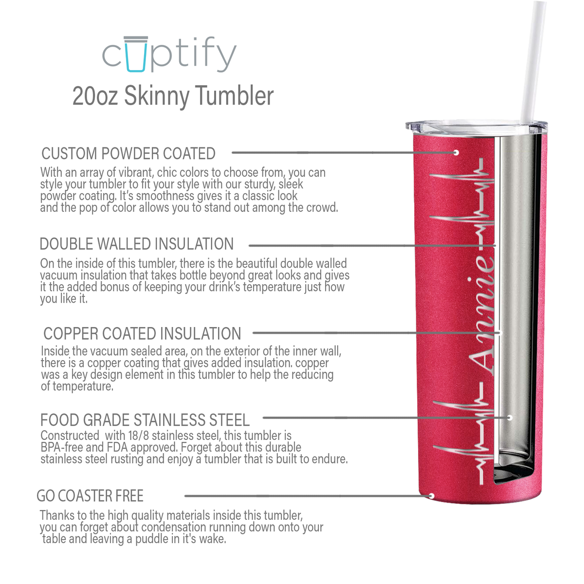 Personalized Nurse Laser Engraved 20oz Skinny Tumbler - Cherry Red Glitter