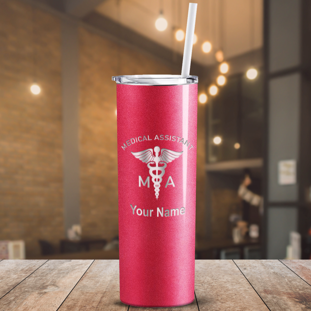 Personalized Nurse Laser Engraved 20oz Skinny Tumbler - Cherry Red Glitter
