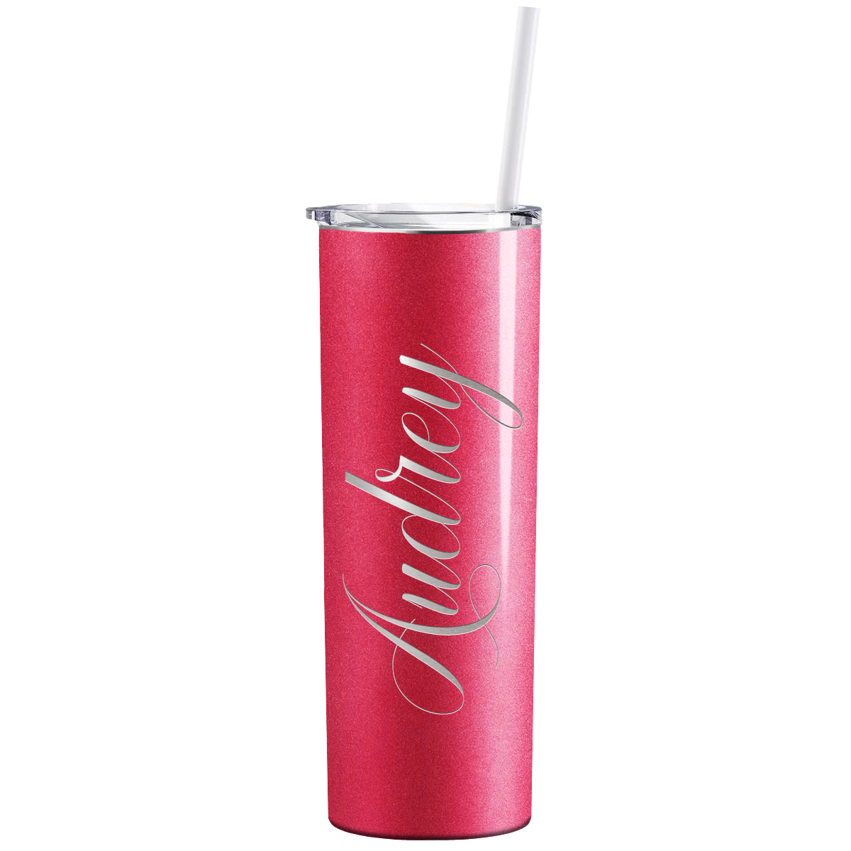 Personalized Engraved 20 oz Skinny 20oz Tumbler - Cherry Red Glitter