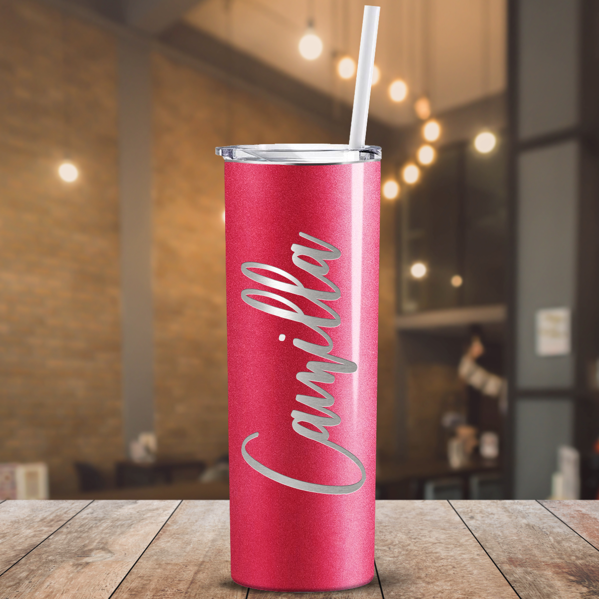 Personalized Engraved 20 oz Skinny 20oz Tumbler - Cherry Red Glitter
