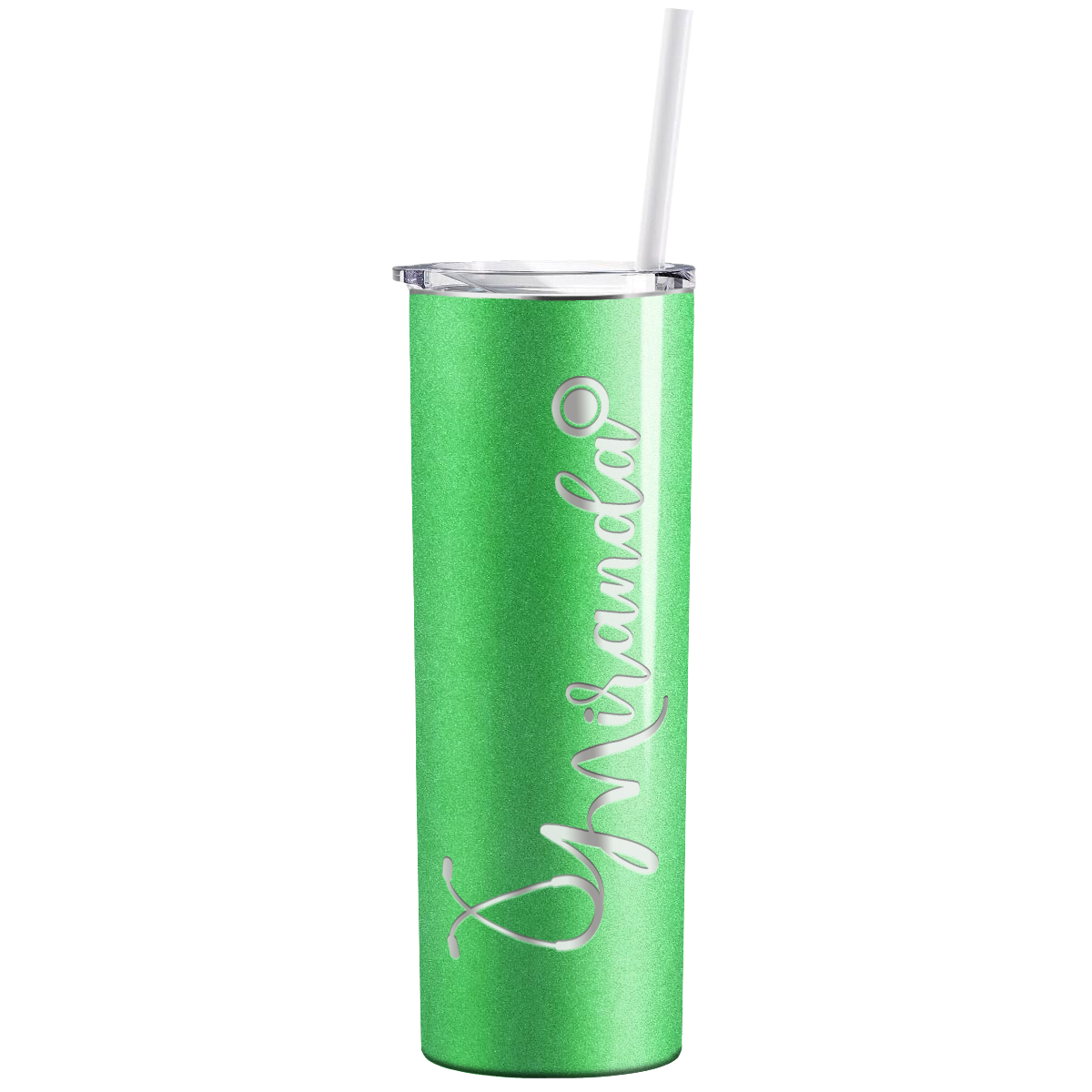 Personalized Nurse Laser Engraved 20oz Skinny Tumbler - Emerald Green Glitter