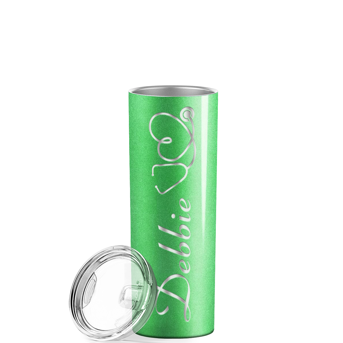 Personalized Nurse Laser Engraved 20oz Skinny Tumbler - Emerald Green Glitter