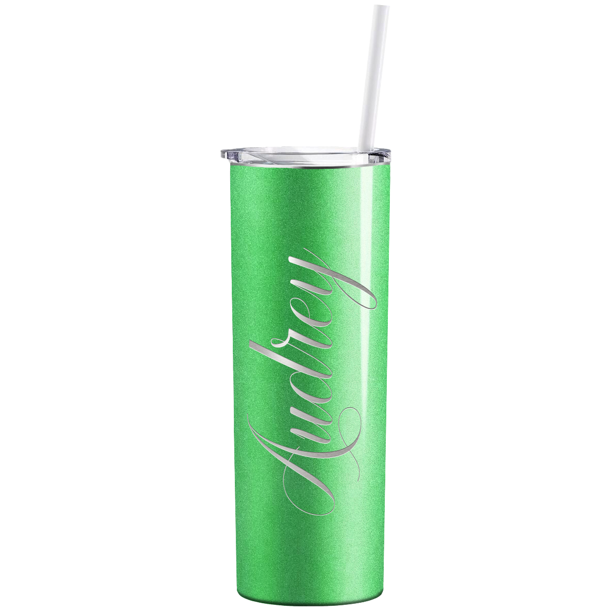 Personalized Engraved 20 oz Skinny 20oz Tumbler - Emerald Green Glitter