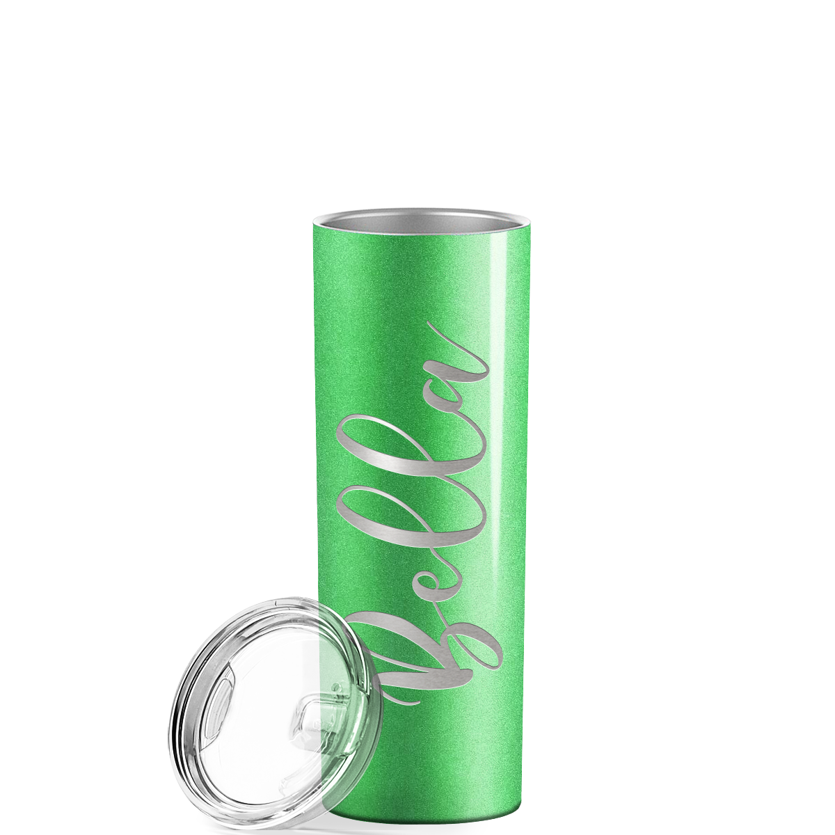 Personalized Engraved 20 oz Skinny 20oz Tumbler - Emerald Green Glitter